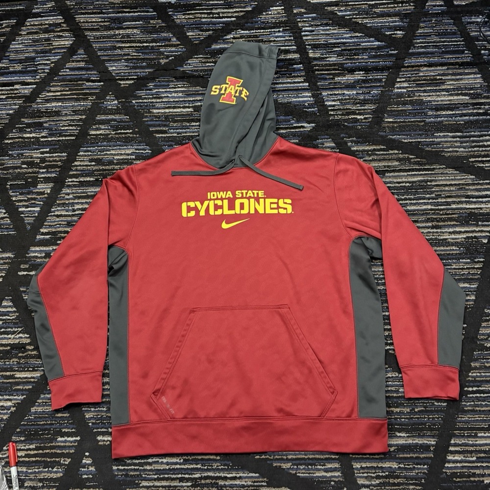 Iowa State Cyclones Hoodie Men XL Red Nike Center Check Swoosh Sweatshirt Therma